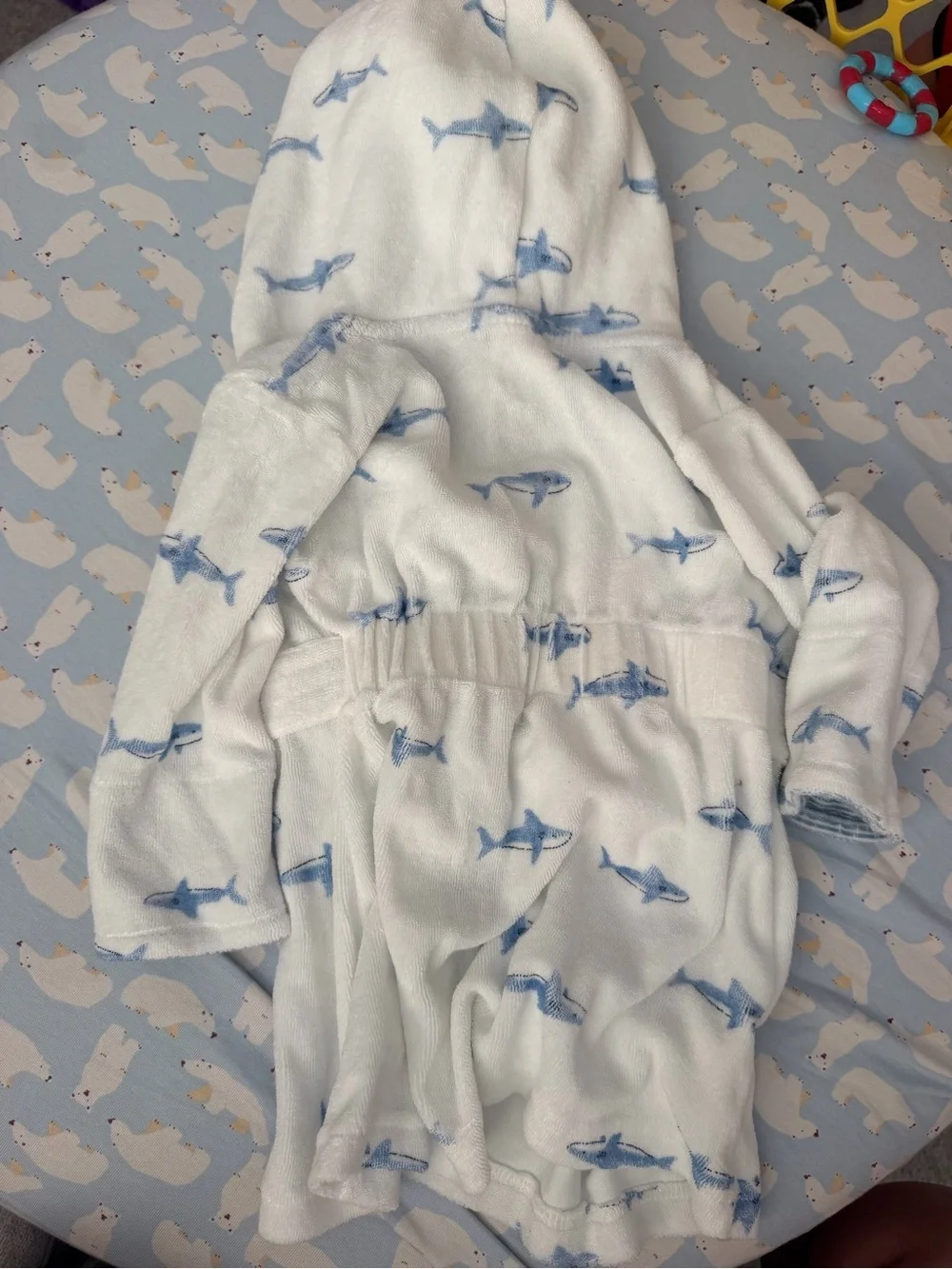 Carter's White Hooded Baby Robe with Light Blue Shark Print